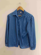 Vintage blue vertical stripe silk womens medium top