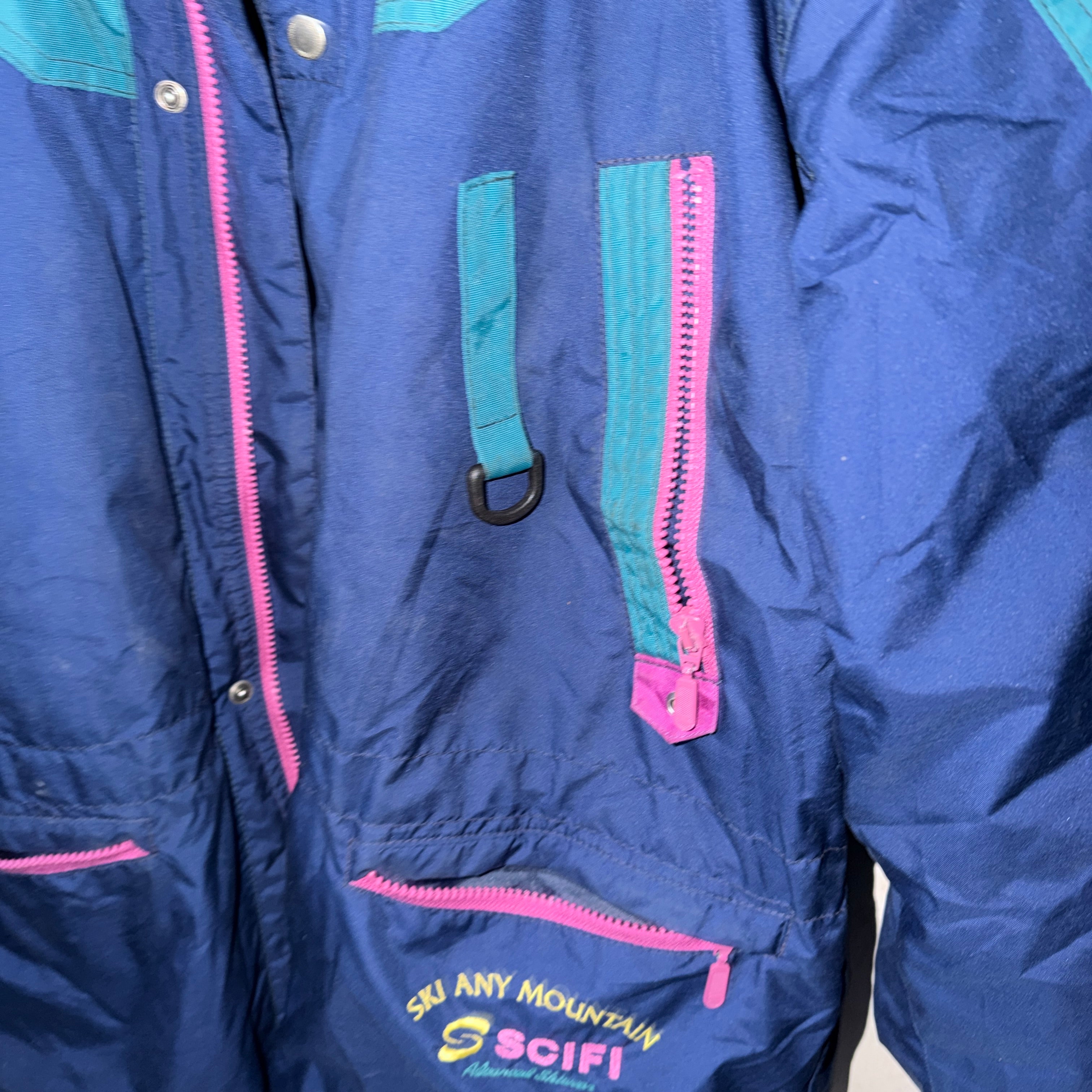 80s Vintage Scifi Ski Jacket - Blue/Teal Colorblock Size XL