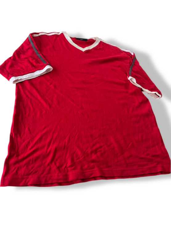 Vintage men's CS Active red V-neck plain short sleeve tees in L| L29W23|SKU 4843