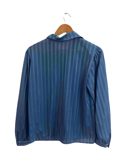 Vintage blue vertical stripe silk womens medium top