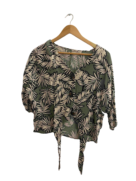 Vintage grey leaf print women's Cropped top size 14