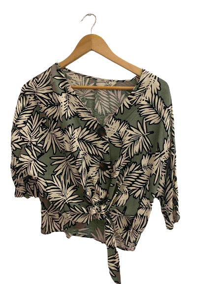 Vintage grey leaf print women's Cropped top size 14