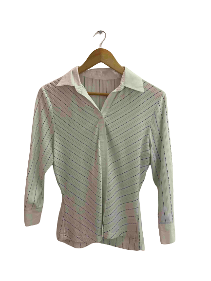 Vintage stripped womens white medium fashion long sleeve shirt