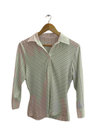 Vintage stripped womens white medium fashion long sleeve shirt