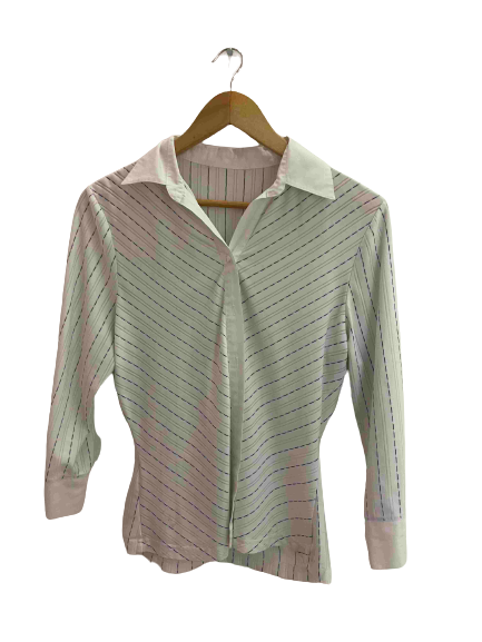 Vintage stripped womens white medium fashion long sleeve shirt