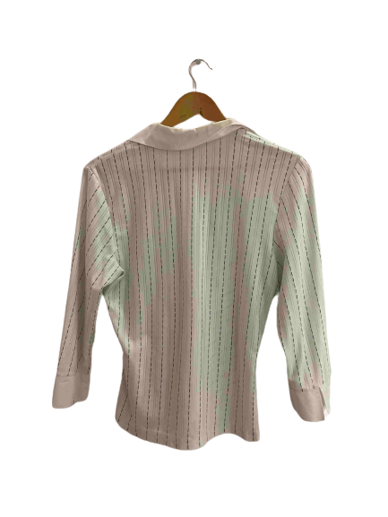 Vintage stripped womens white medium fashion long sleeve shirt