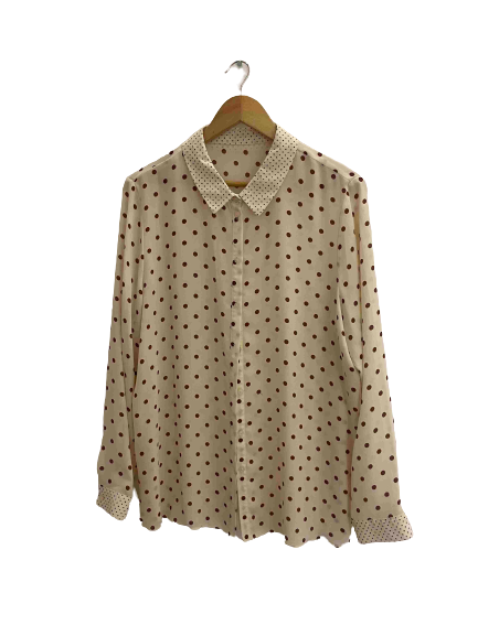 Vintage cream brown dotted spot long sleeve womens shirt size 18