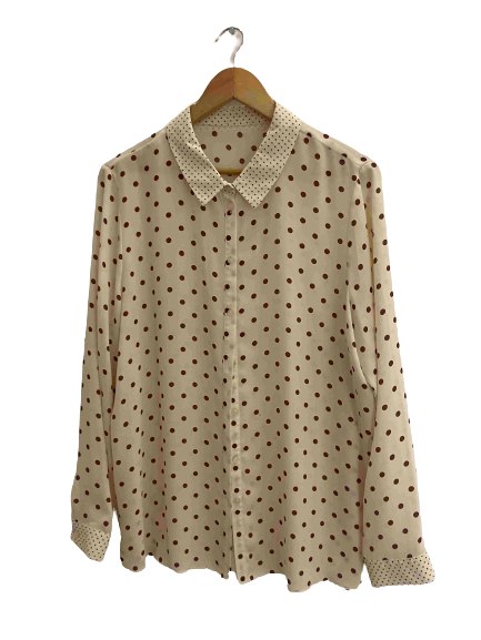 Vintage cream brown dotted spot long sleeve womens shirt size 18