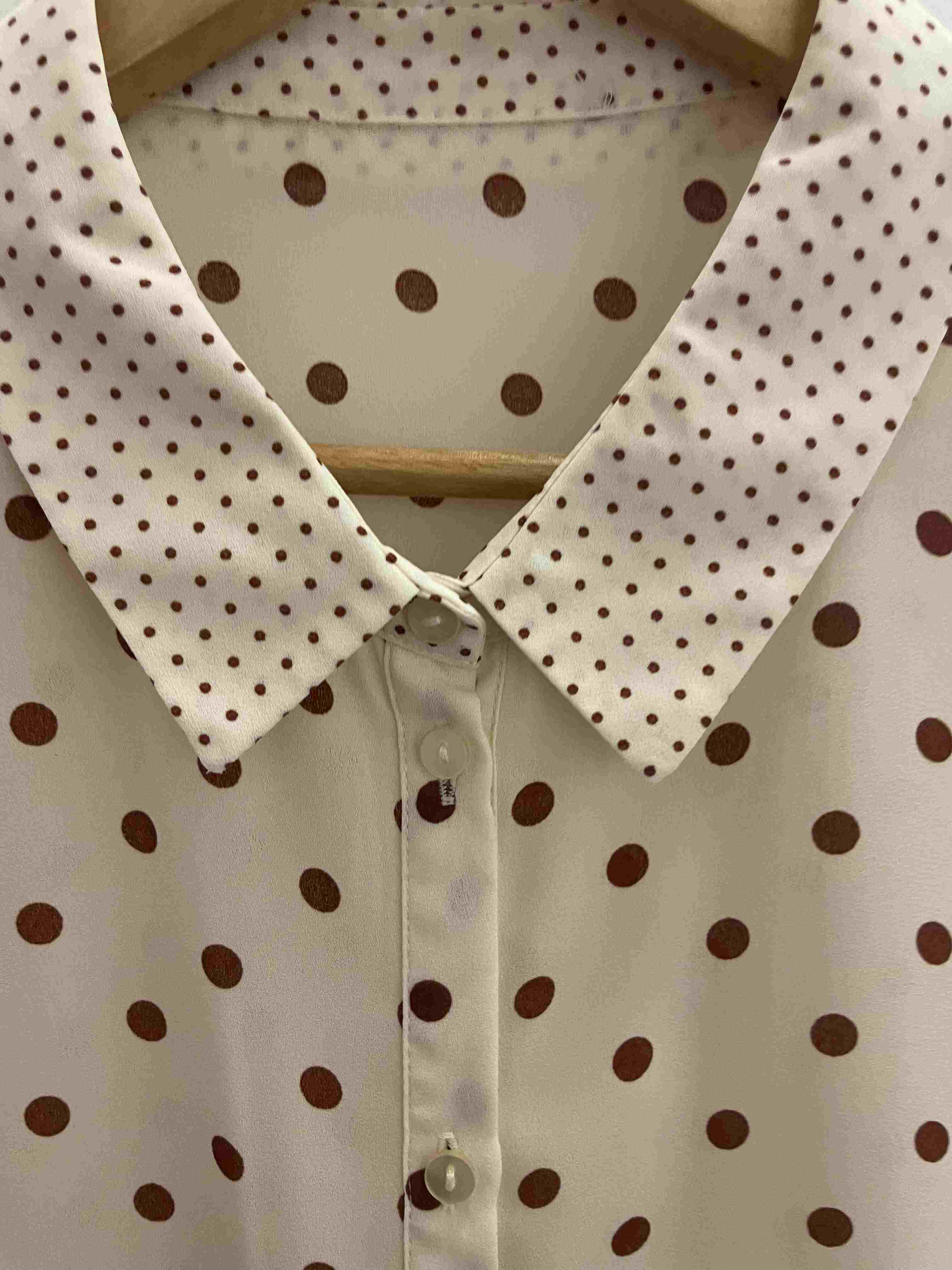 Vintage cream brown dotted spot long sleeve womens shirt size 18