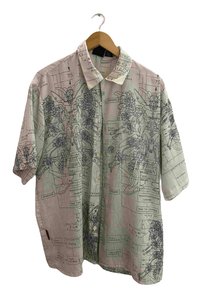 Vintage white southpole denim large pattern short sleeve shirt