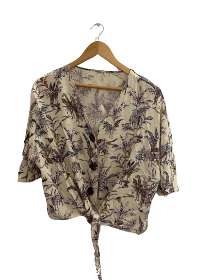 Vintage womens leaf and animal print cream top size 14