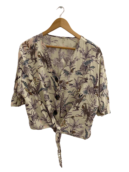 Vintage womens leaf and animal print cream top size 14