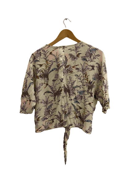 Vintage womens leaf and animal print cream top size 14