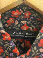 Vintage zara man red floral print small long sleeve shirt