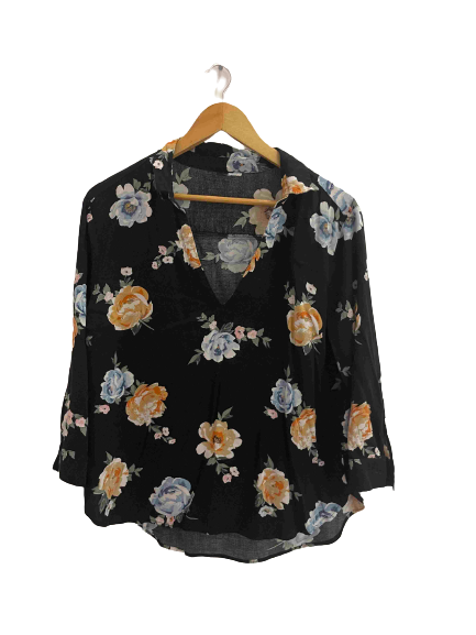 Vintage black floral womens shirt size M