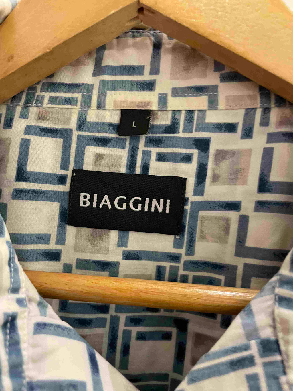 Vintage Biaginni white square print large shirt