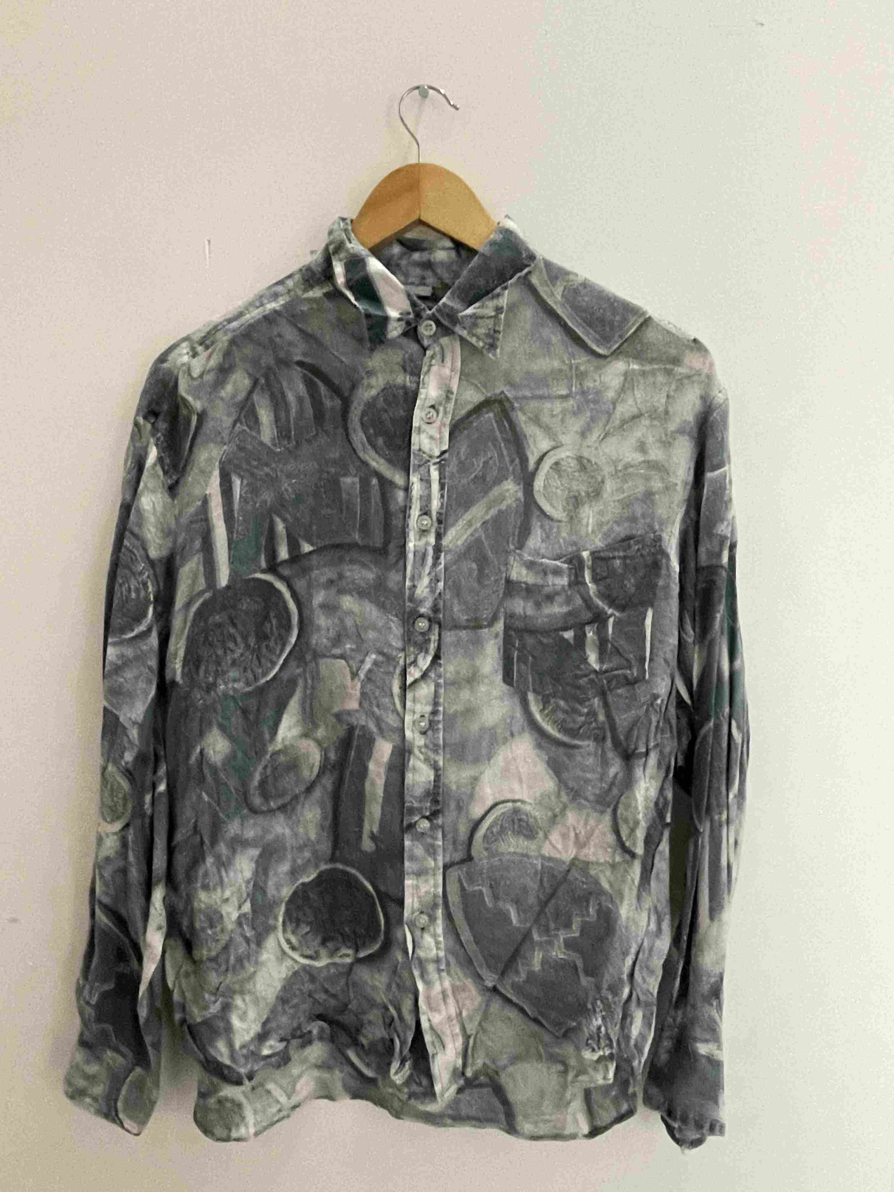 Vintage coreander grey abstract pattern festive mens small shirt