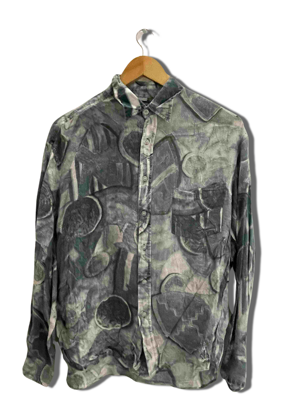 Vintage coreander grey abstract pattern festive mens small shirt