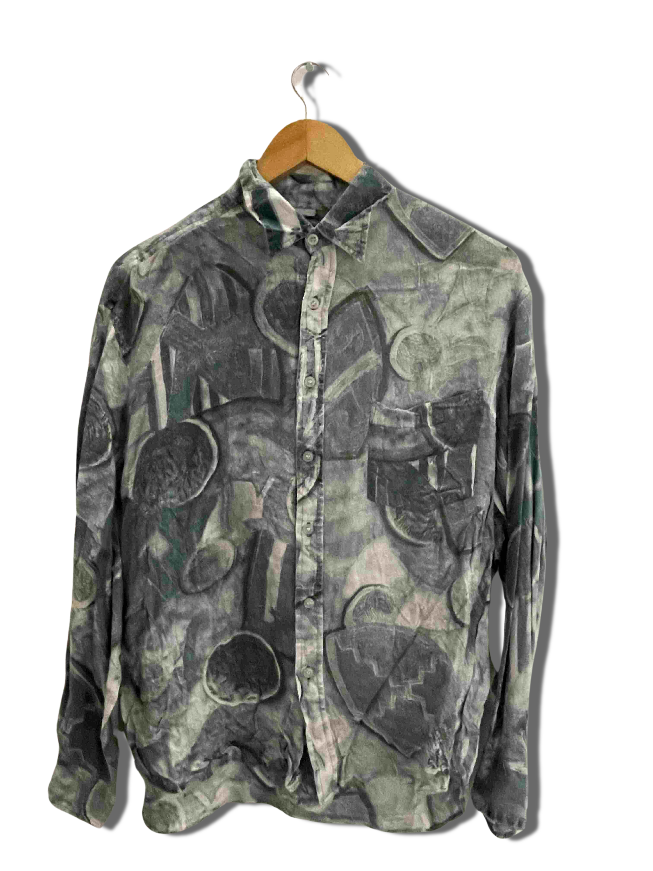 Vintage coreander grey abstract pattern festive mens small shirt