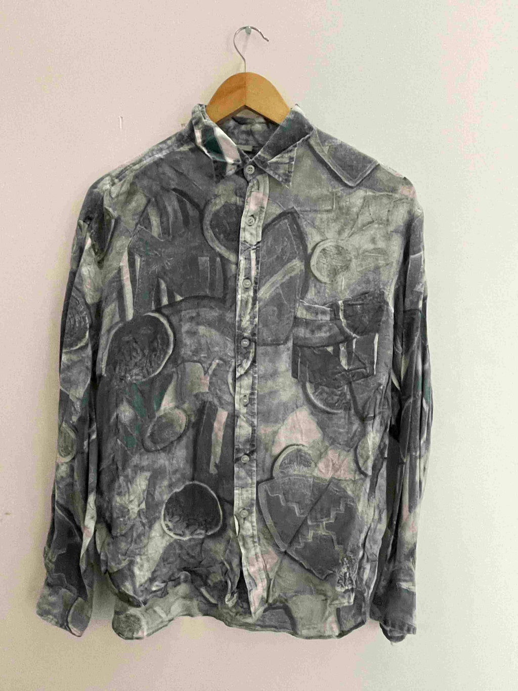 Vintage coreander grey abstract pattern festive mens small shirt
