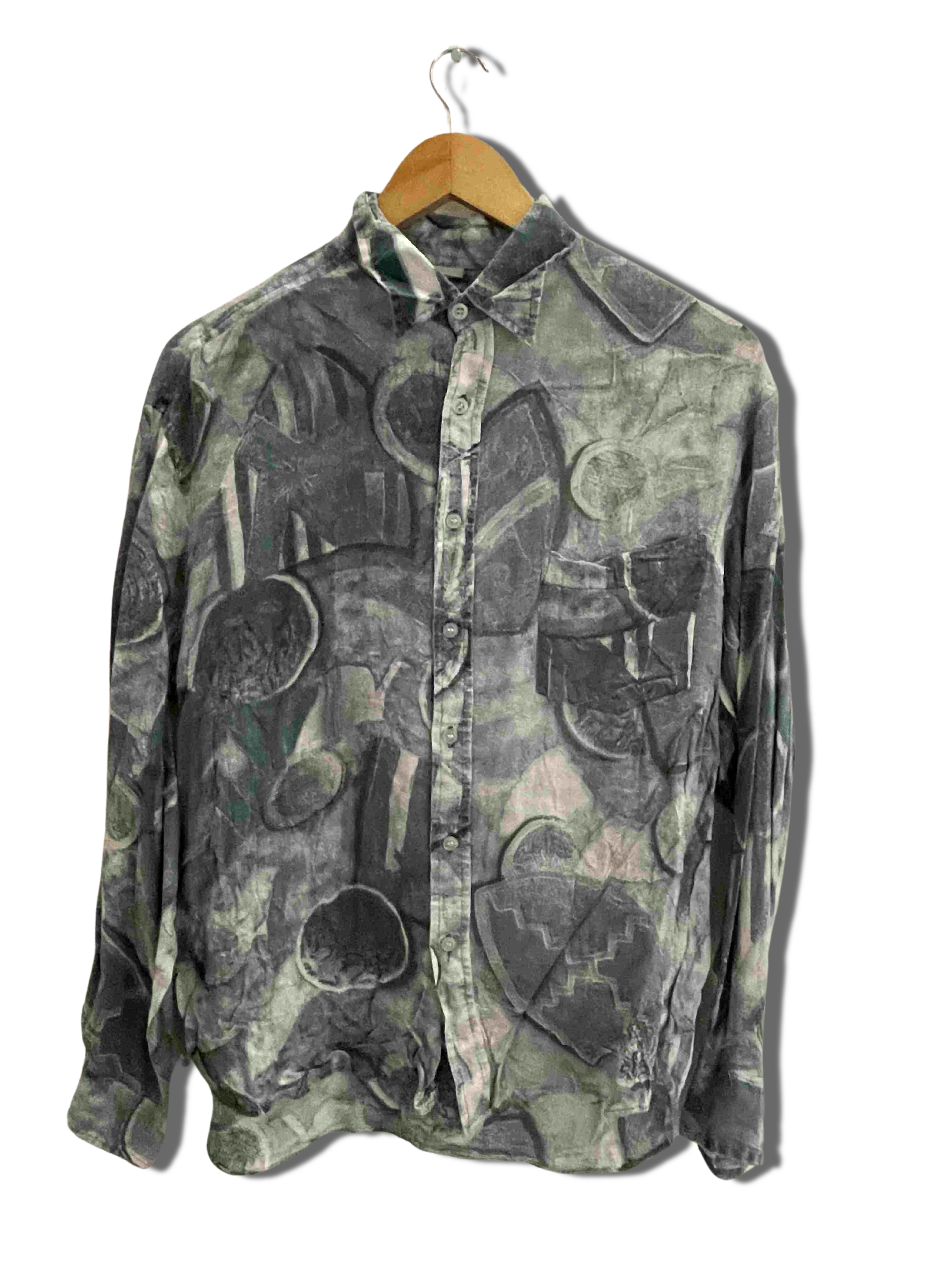 Vintage coreander grey abstract pattern festive mens small shirt