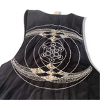 Vintage women H&M black pattern fringe sleeveless jacket in XS|L24 W15|SKU 6374