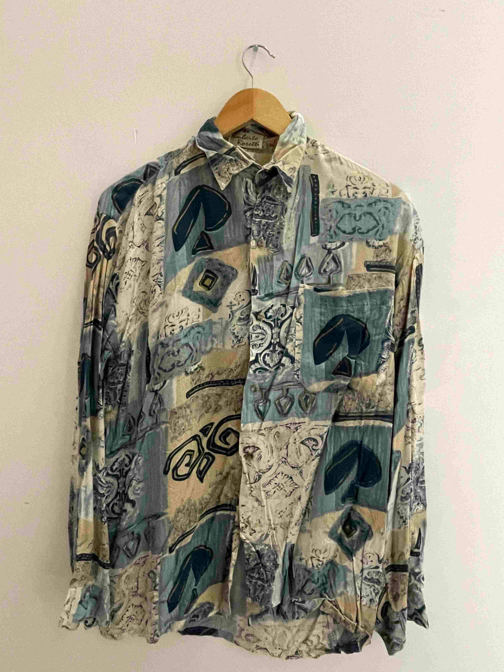 Vintage Amberto Rosetti cream abstract pattern festive small shirt