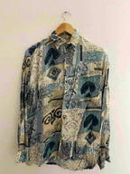 Vintage Amberto Rosetti cream abstract pattern festive small shirt