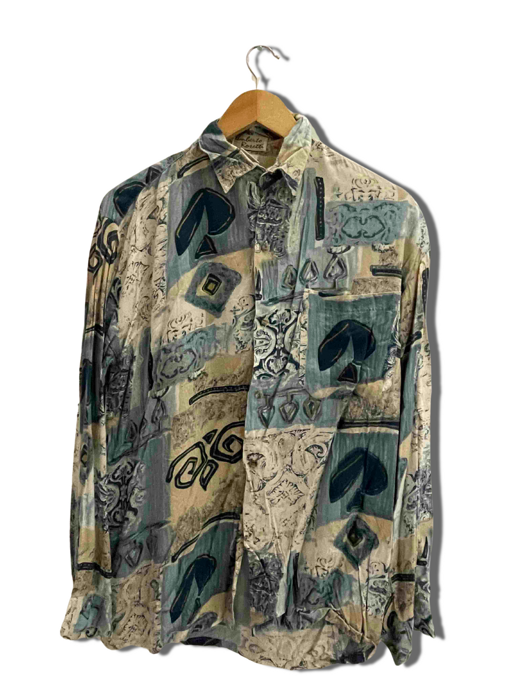 Vintage Amberto Rosetti cream abstract pattern festive small shirt