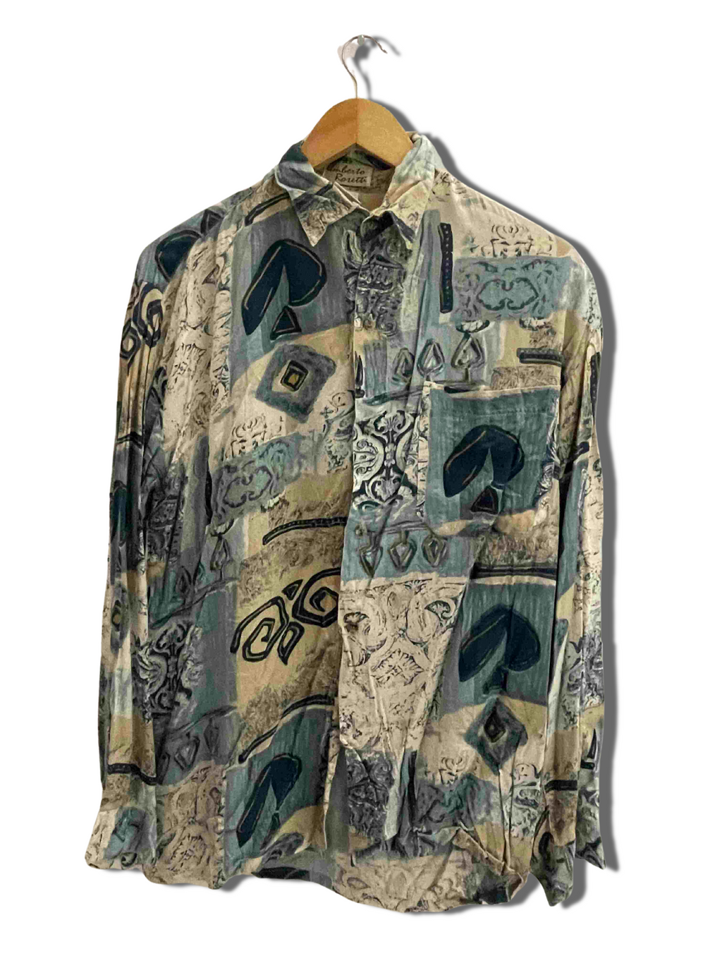 Vintage Amberto Rosetti cream abstract pattern festive small shirt