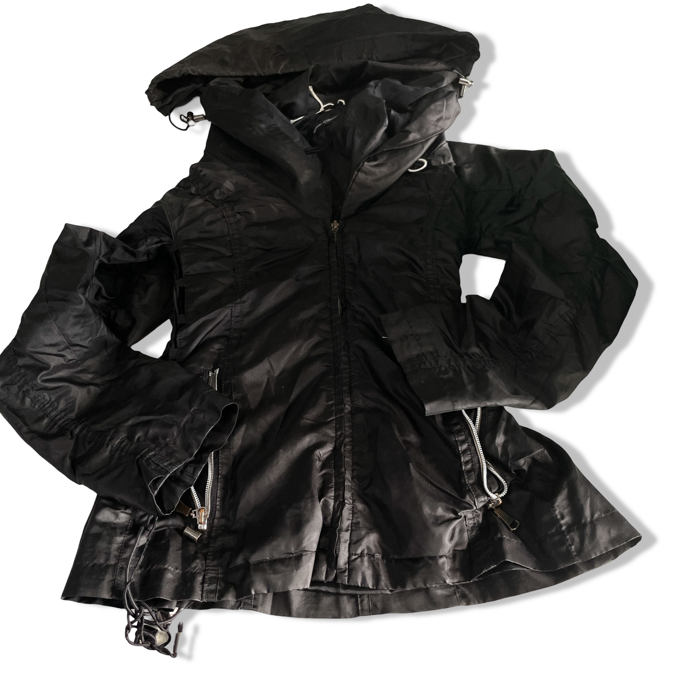 Vintage women You Kuperus black full zip black hooded winter jacket in S|L25 W14|SKU 6378