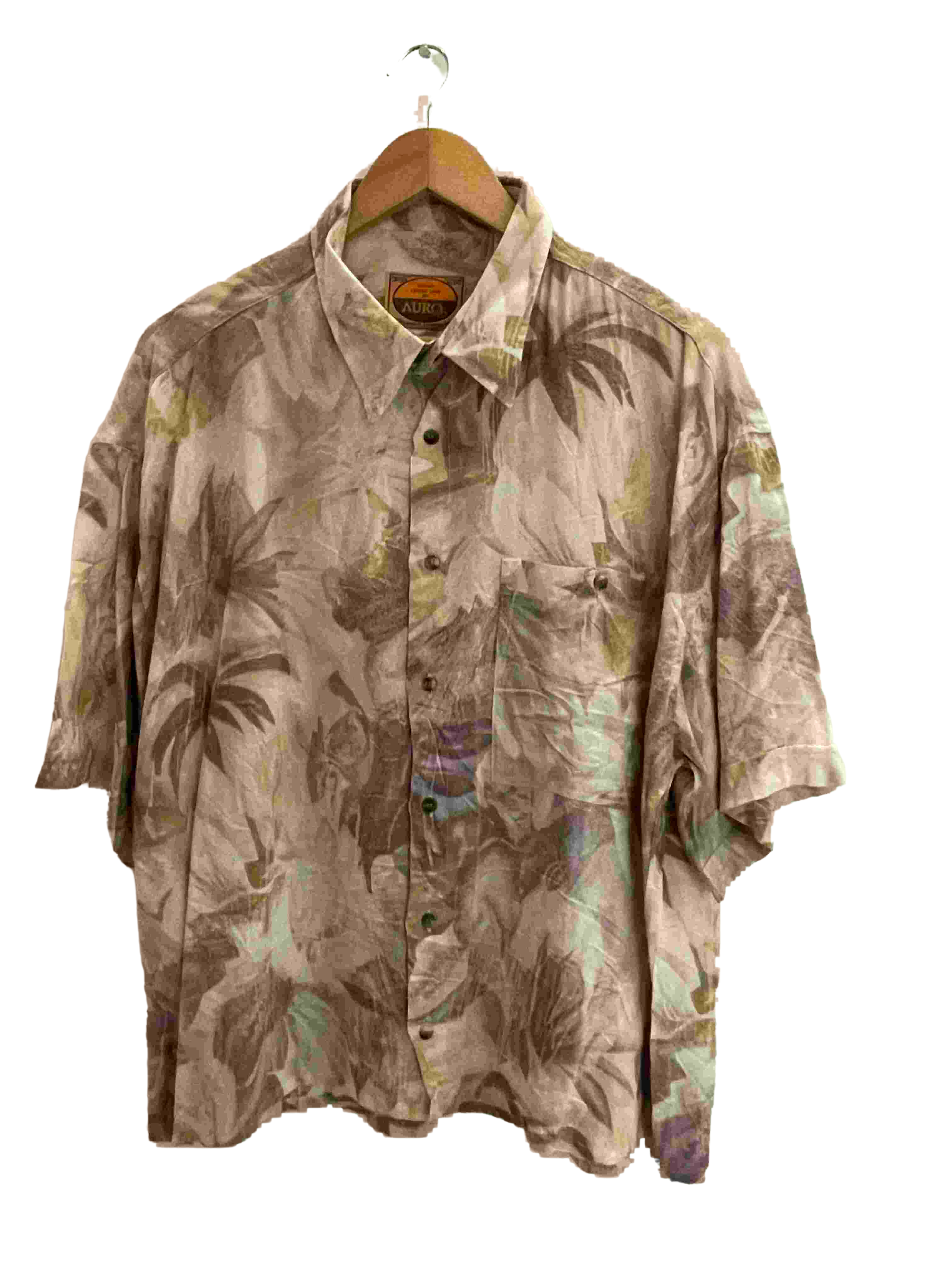 Vintage cream Auro floral print festive mens medium shirt
