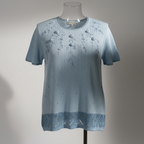 Vintage women Affection embroidery pale blue arcylic short sleeve top in XL|L24 W20| SKU 6380