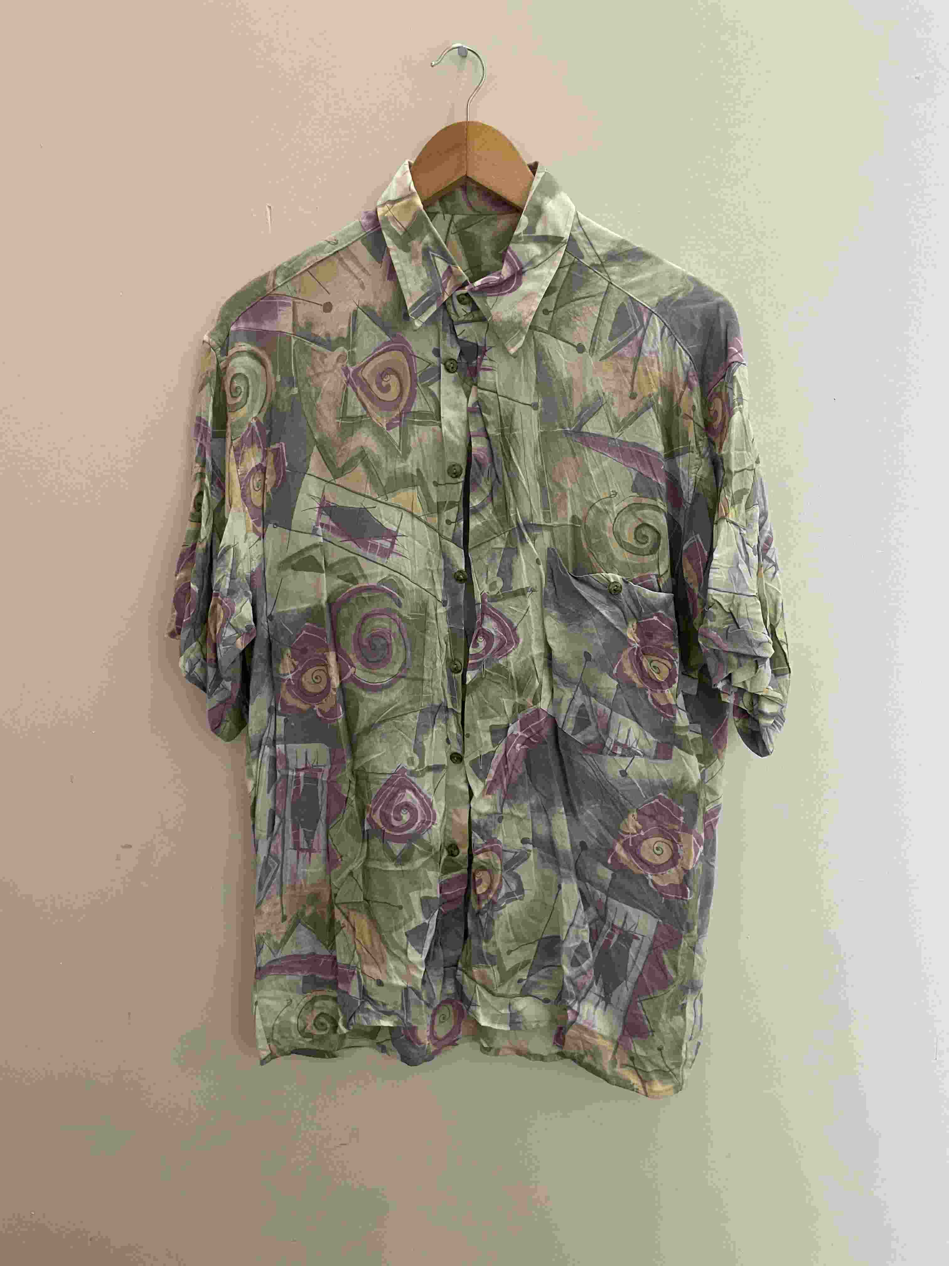 Vintage multi abstract pattern festive mens long sleeve shirt size XL