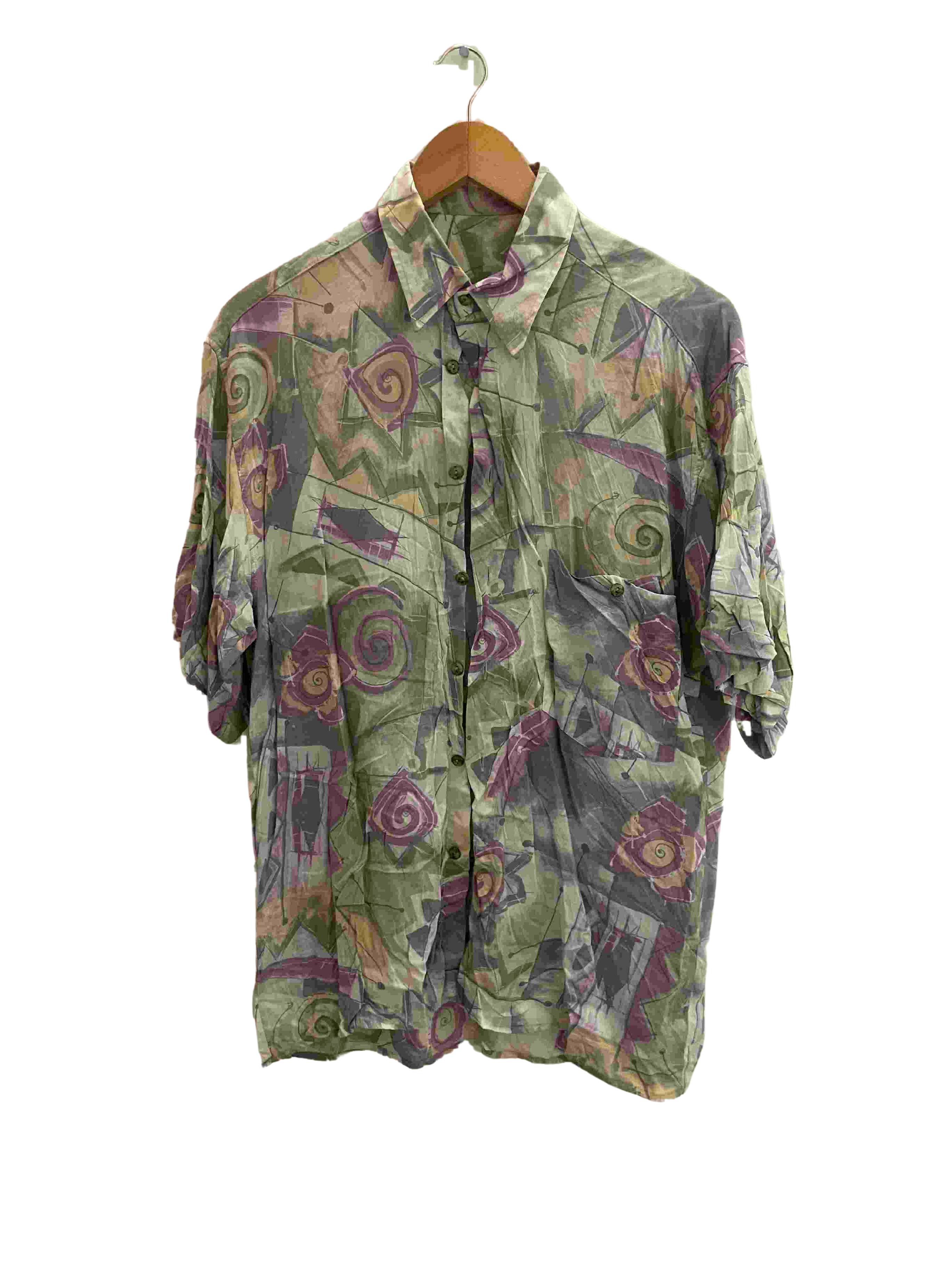 Vintage multi abstract pattern festive mens long sleeve shirt size XL