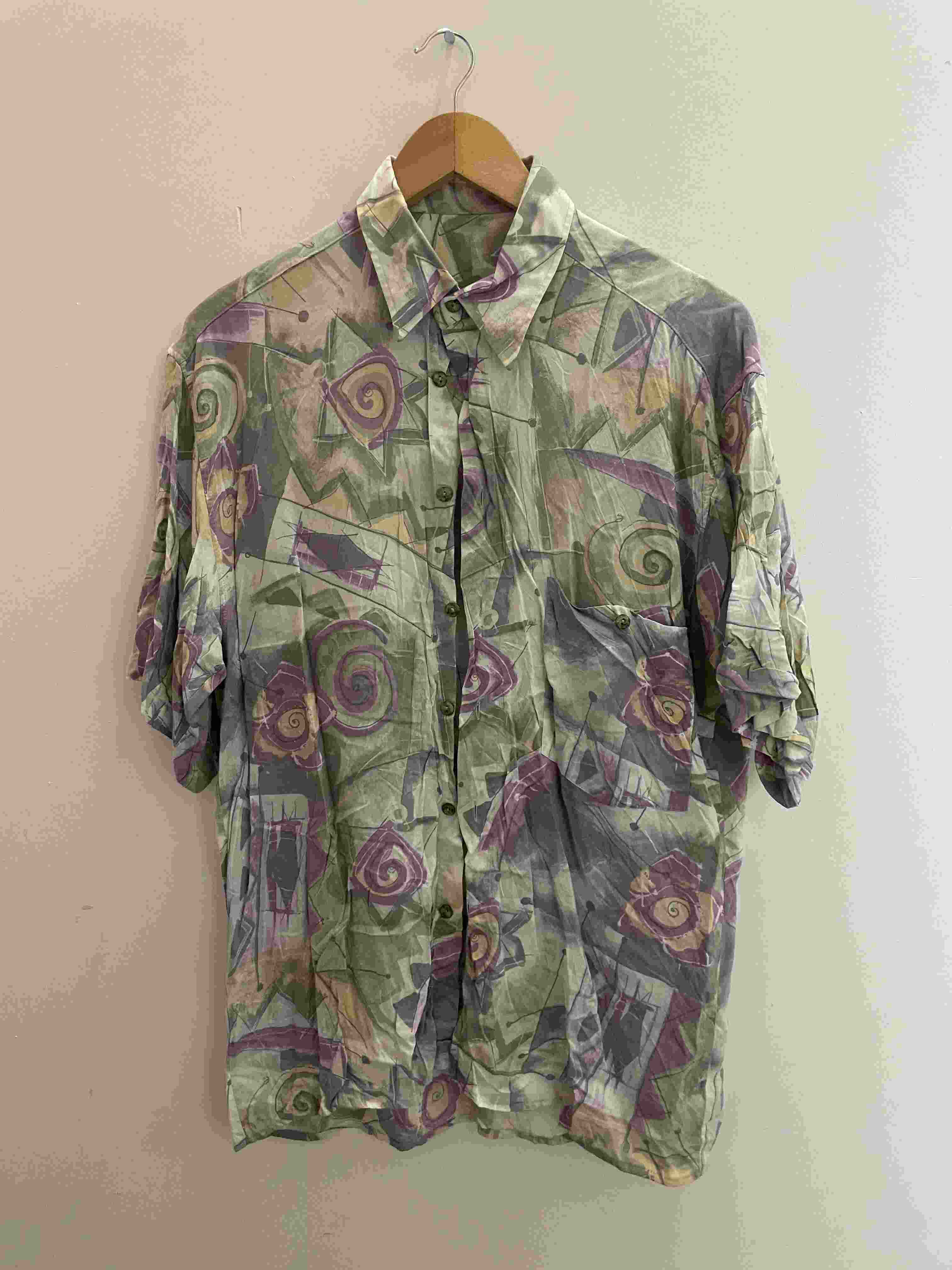 Vintage multi abstract pattern festive mens long sleeve shirt size XL