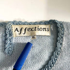 Vintage women Affection embroidery pale blue arcylic short sleeve top in XL|L24 W20| SKU 6380
