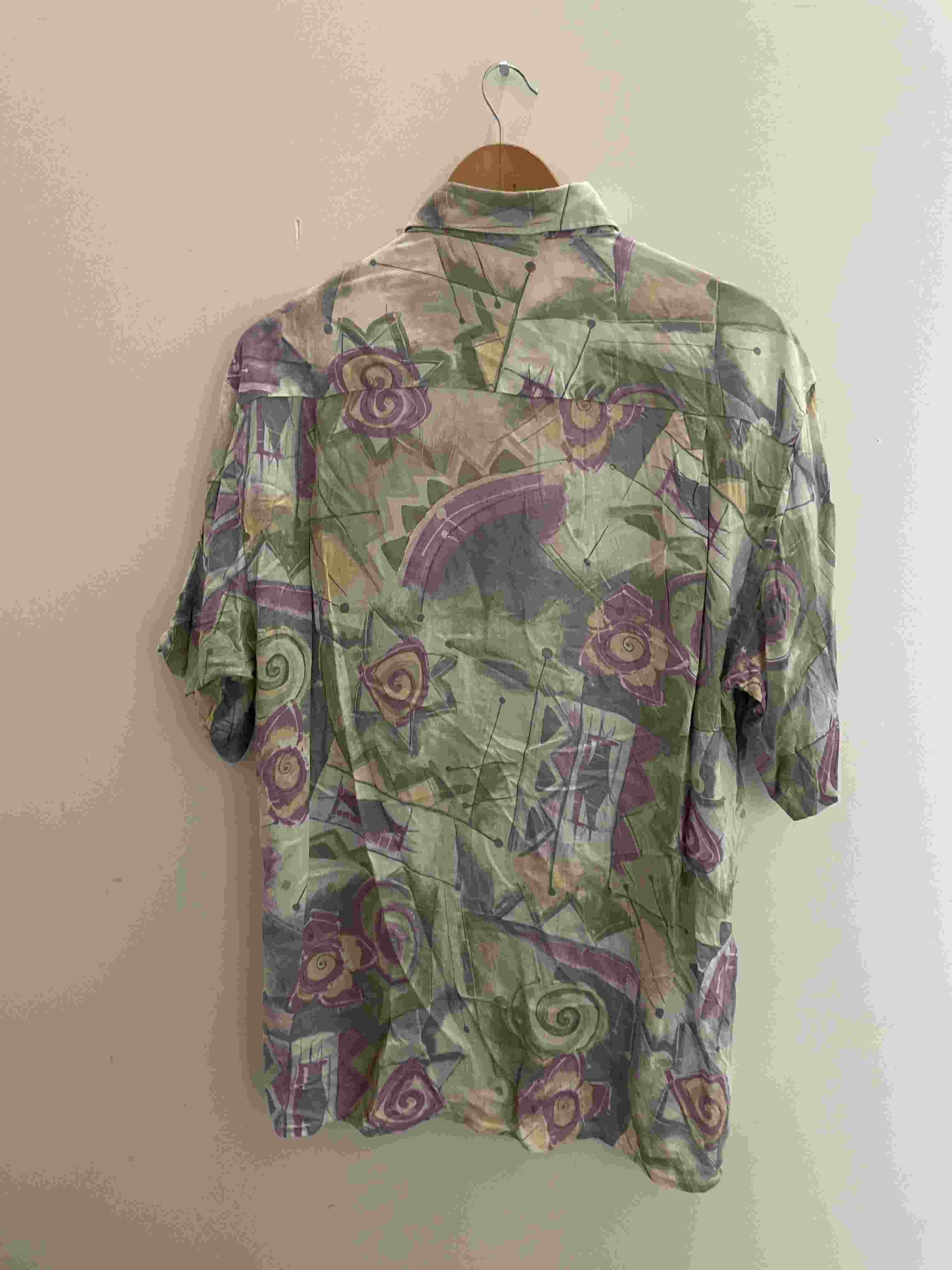 Vintage multi abstract pattern festive mens long sleeve shirt size XL