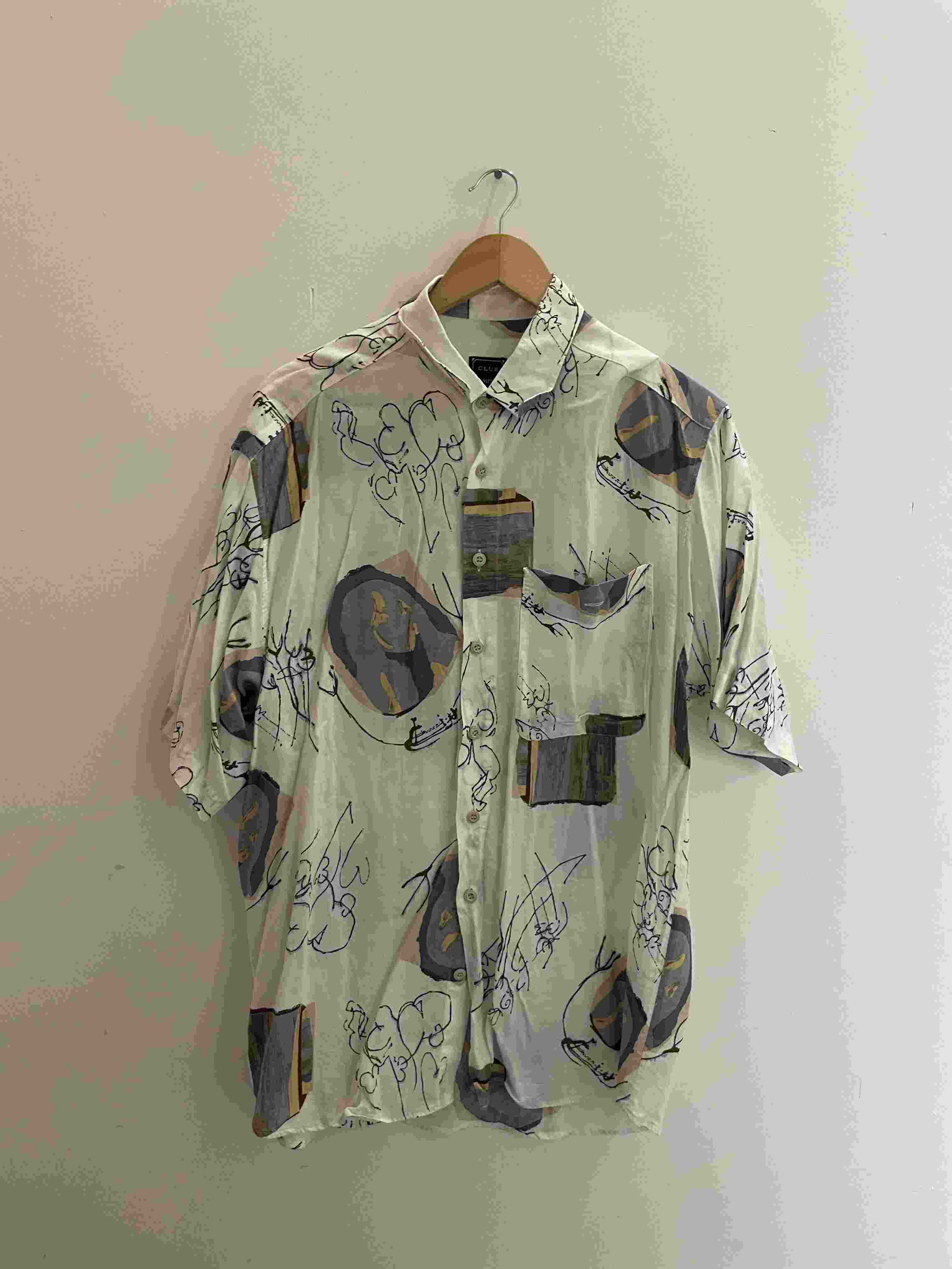 Vintage club d'amingo cream abstract pattern mens shirt size XL