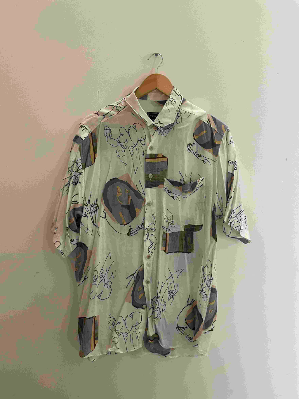 Vintage club d'amingo cream abstract pattern mens shirt size XL