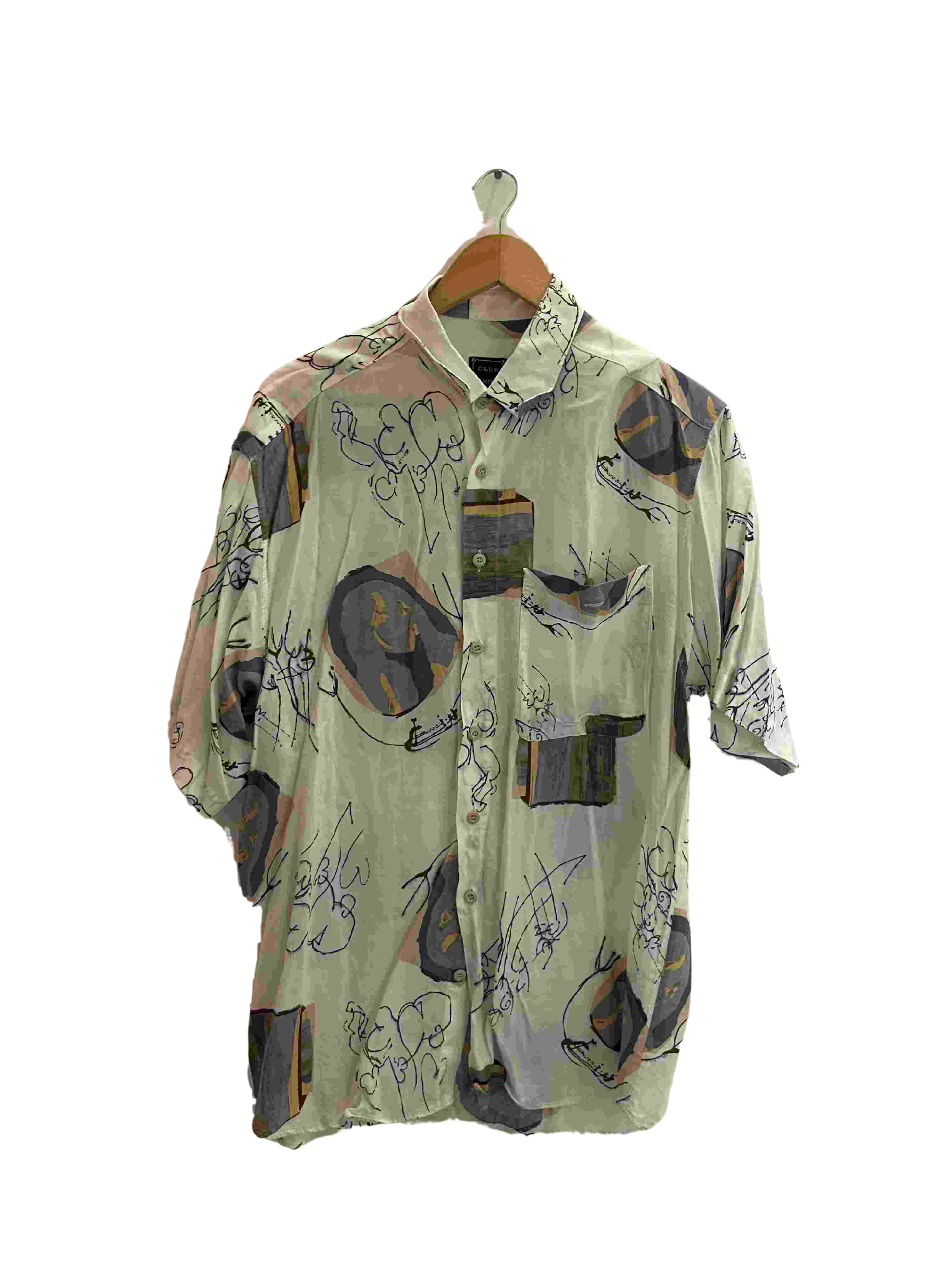 Vintage club d'amingo cream abstract pattern mens shirt size XL