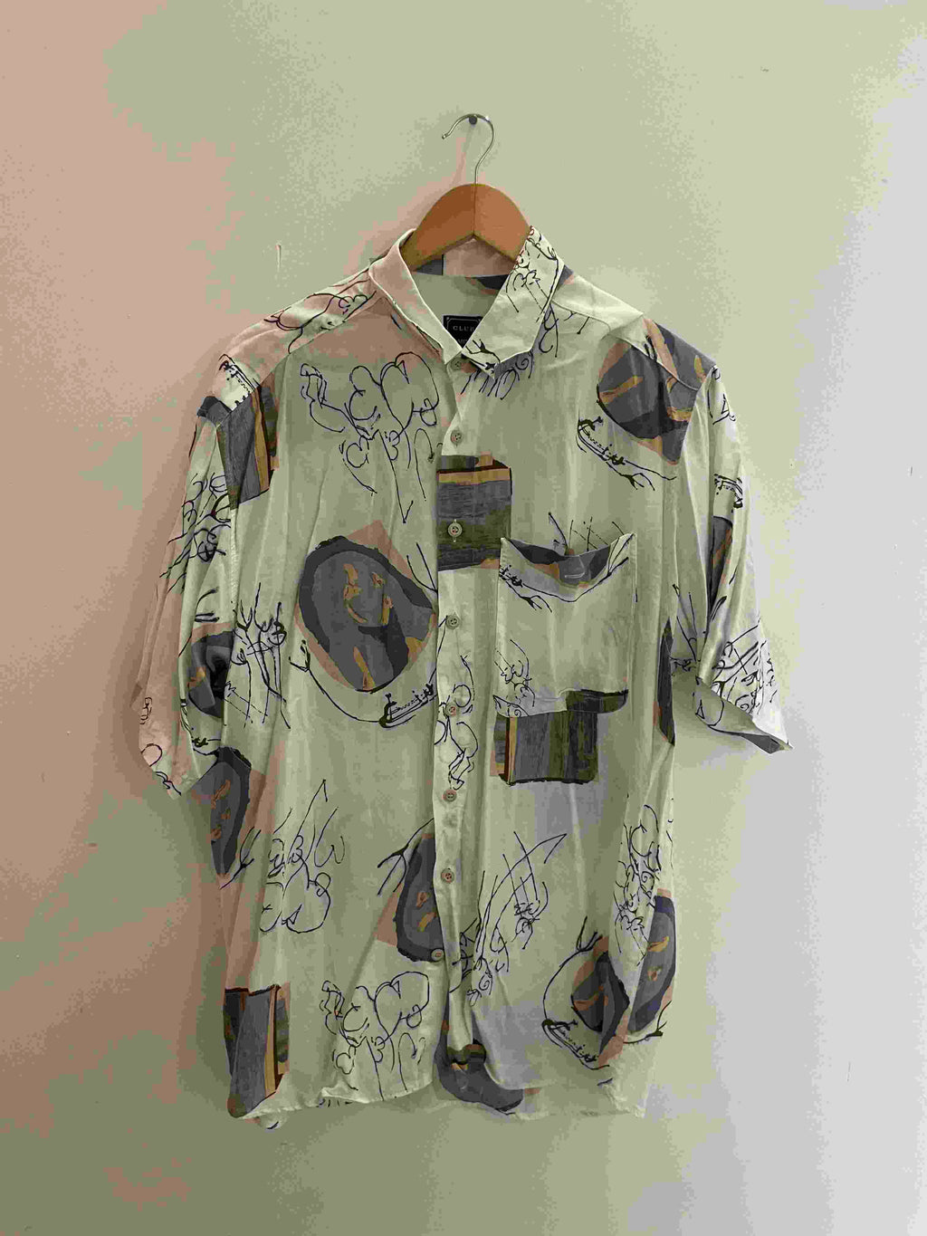 Vintage club d'amingo cream abstract pattern mens shirt size XL