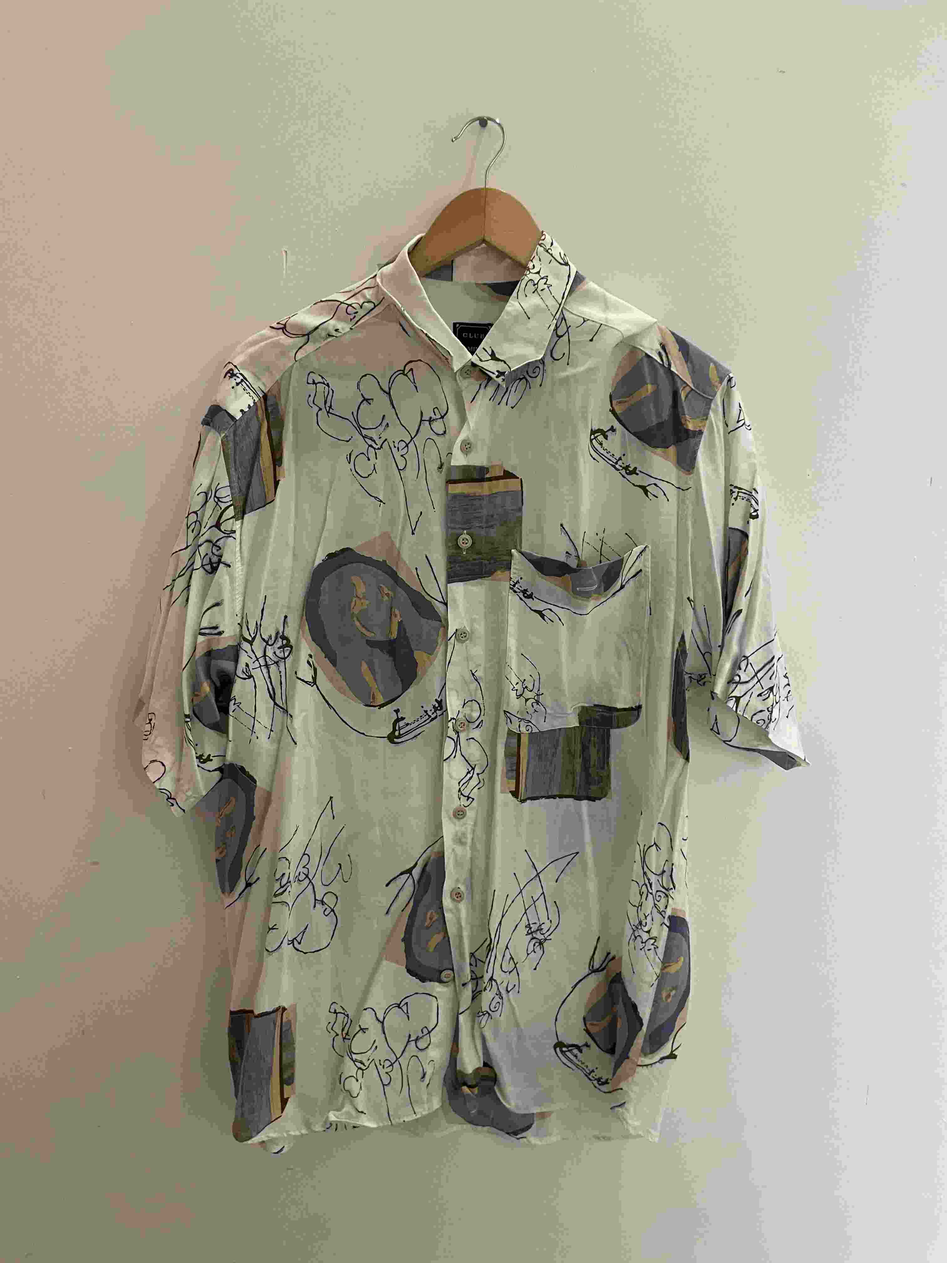 Vintage club d'amingo cream abstract pattern mens shirt size XL