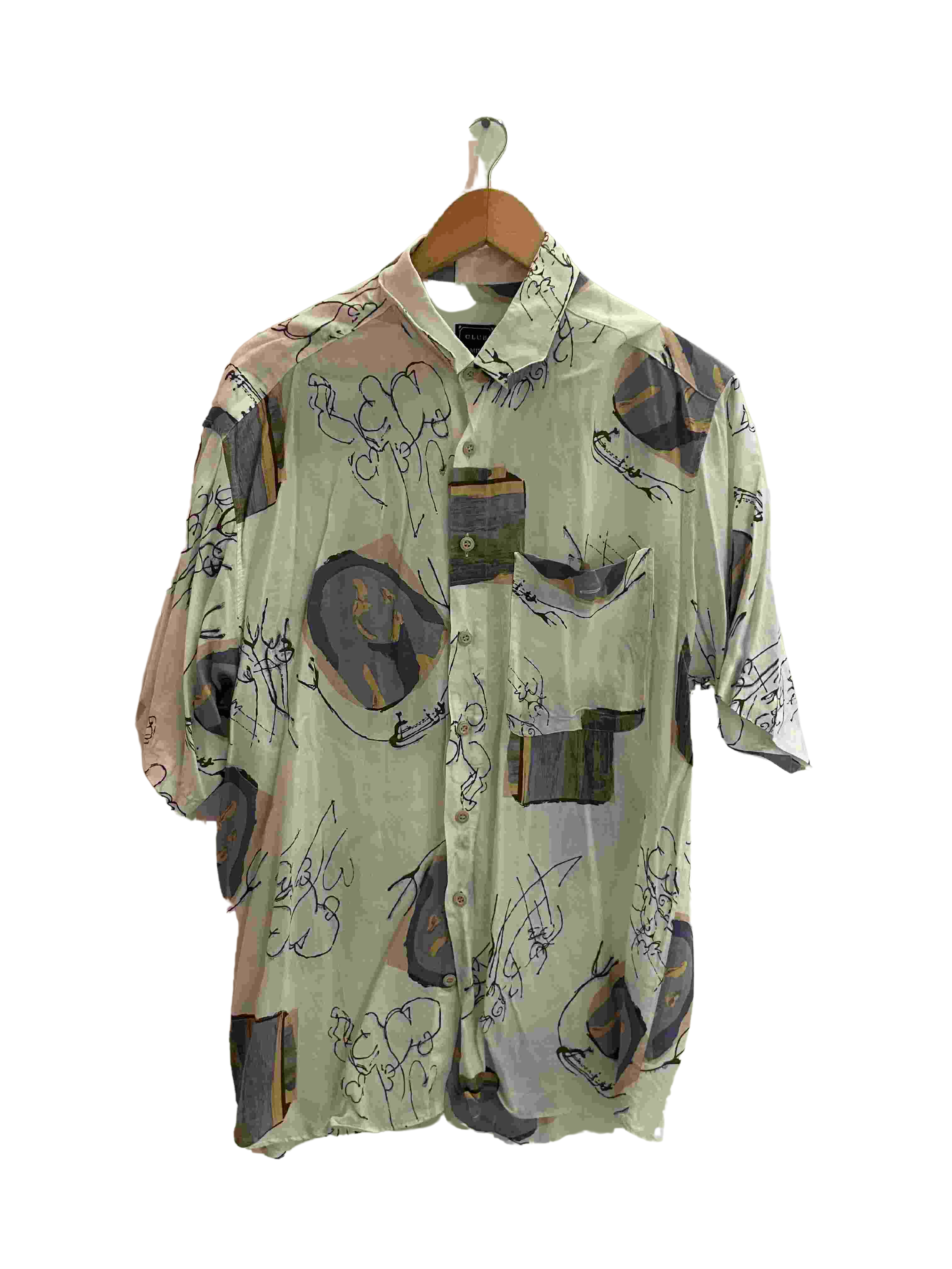 Vintage club d'amingo cream abstract pattern mens shirt size XL