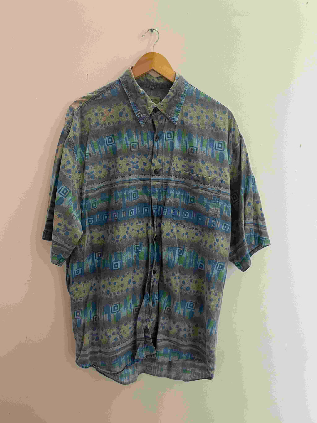 Vintage happy life mens abstract print blue XL shirt