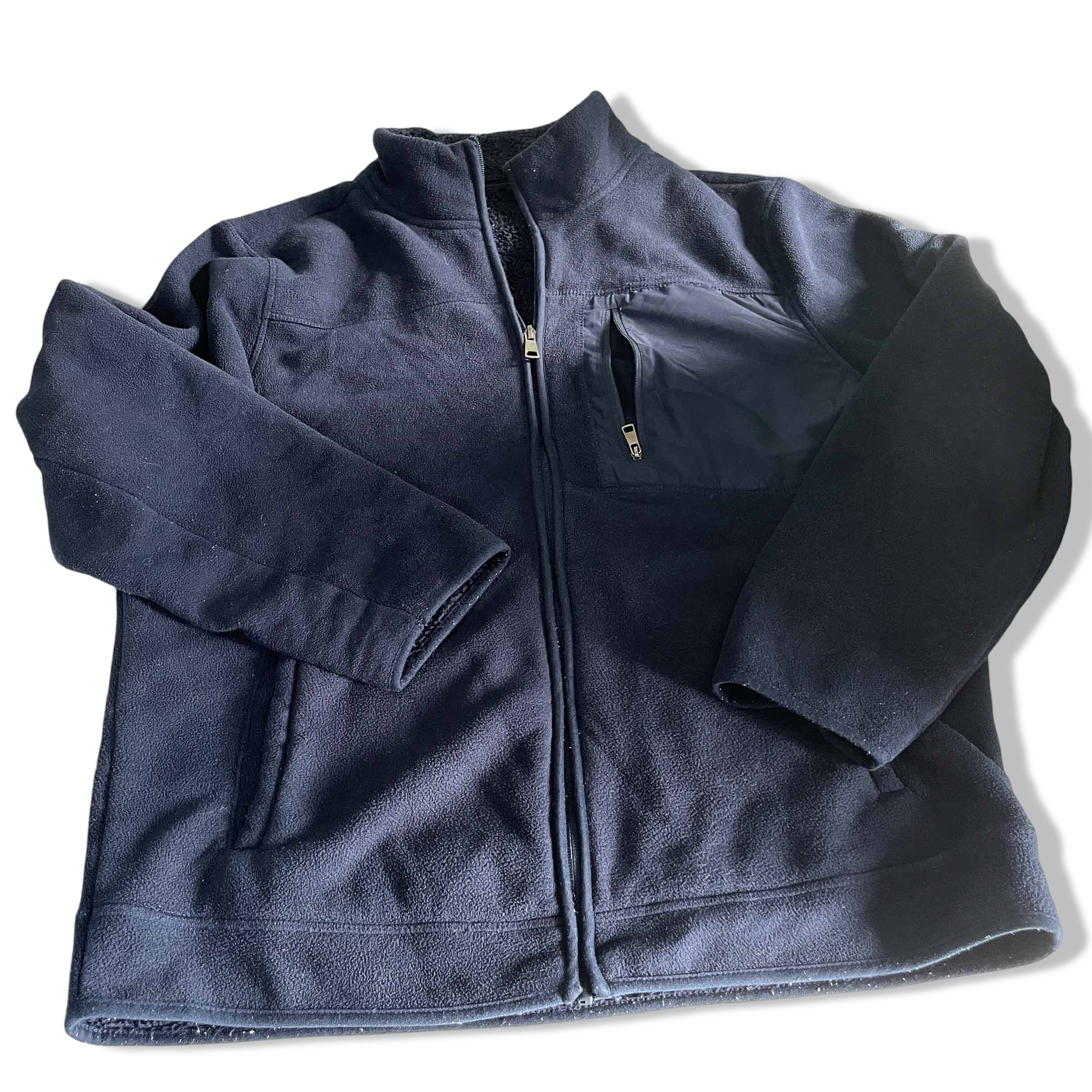 Vintage unisex Navy fleece full zip high neck windbreaker jacket in L|L29 W21|SKU 6385