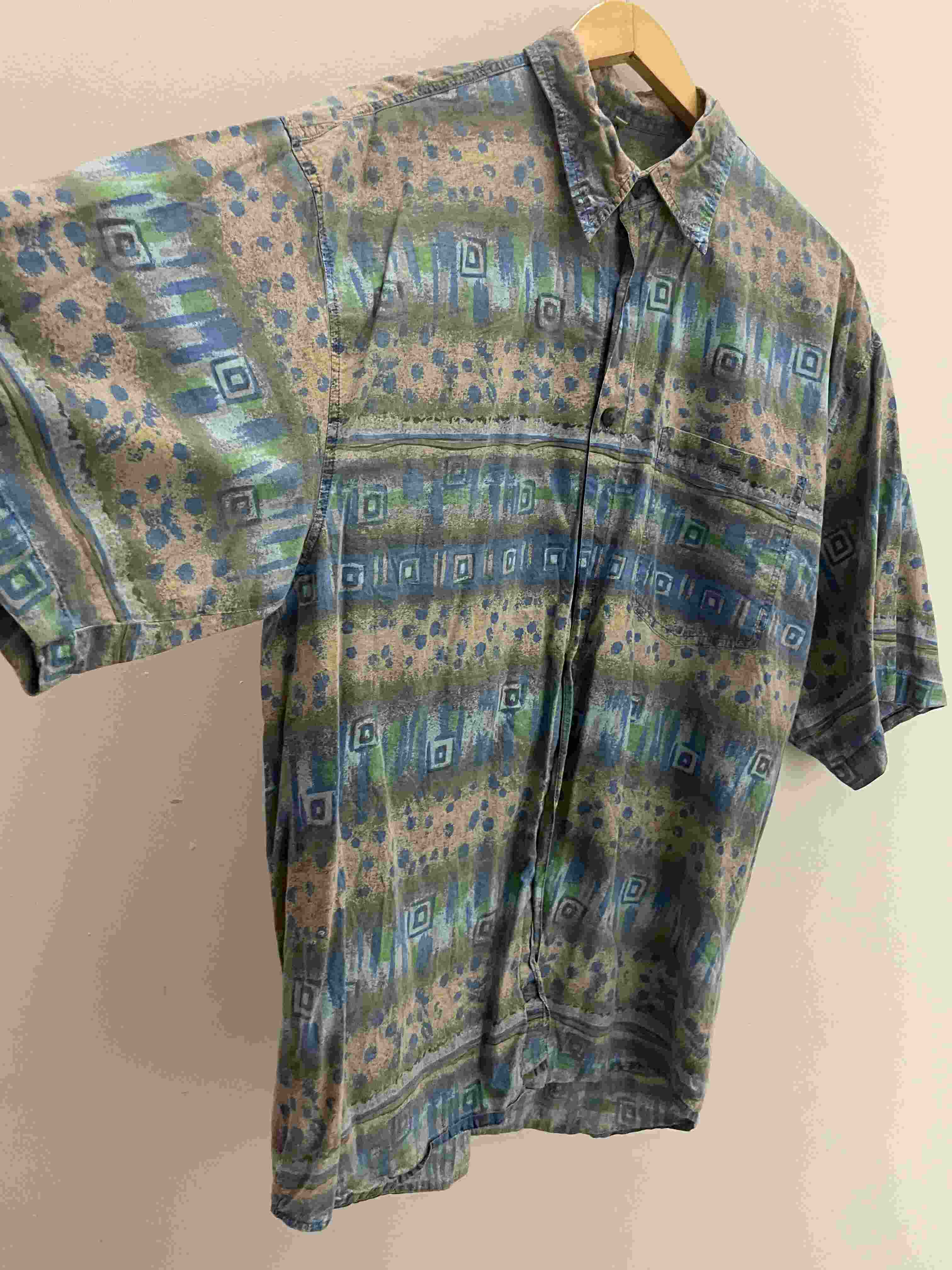Vintage happy life mens abstract print blue XL shirt