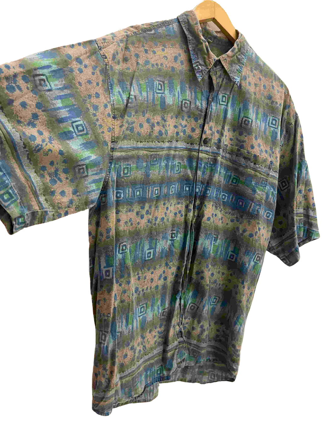 Vintage happy life mens abstract print blue XL shirt