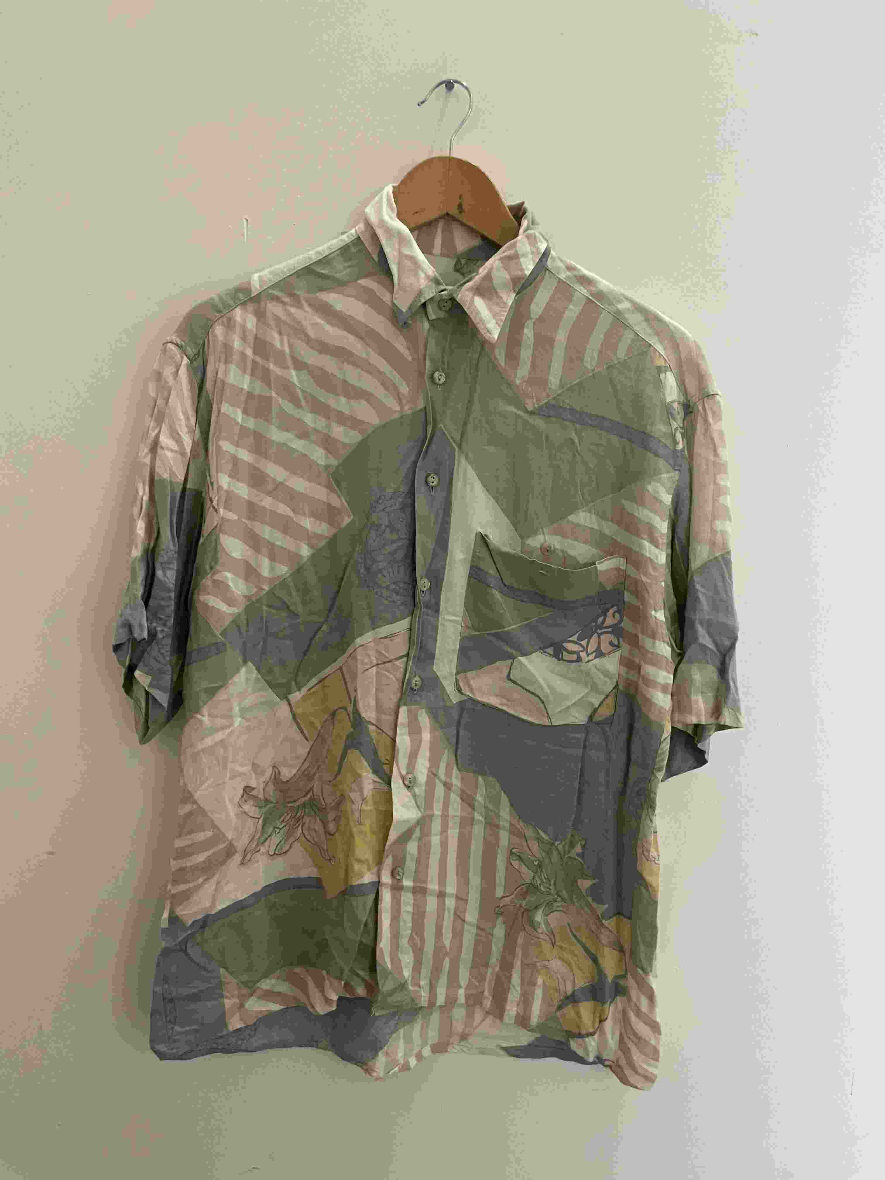 Vintage casamoda multi abstract print festive mens shirt size M