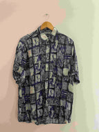 Vintage blue mens abstract festive pattern mens shirt size M